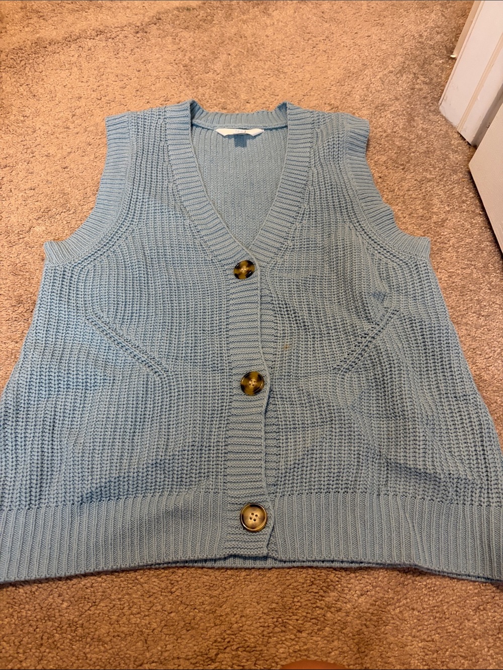Light Blue Knit Button-Front Women's Sweater Vest